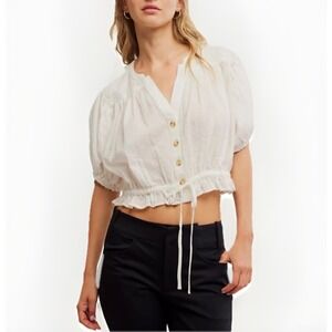 Free People Little Cloud Cropped Shirt Size Large Clean Ivory Crinkle Cotton